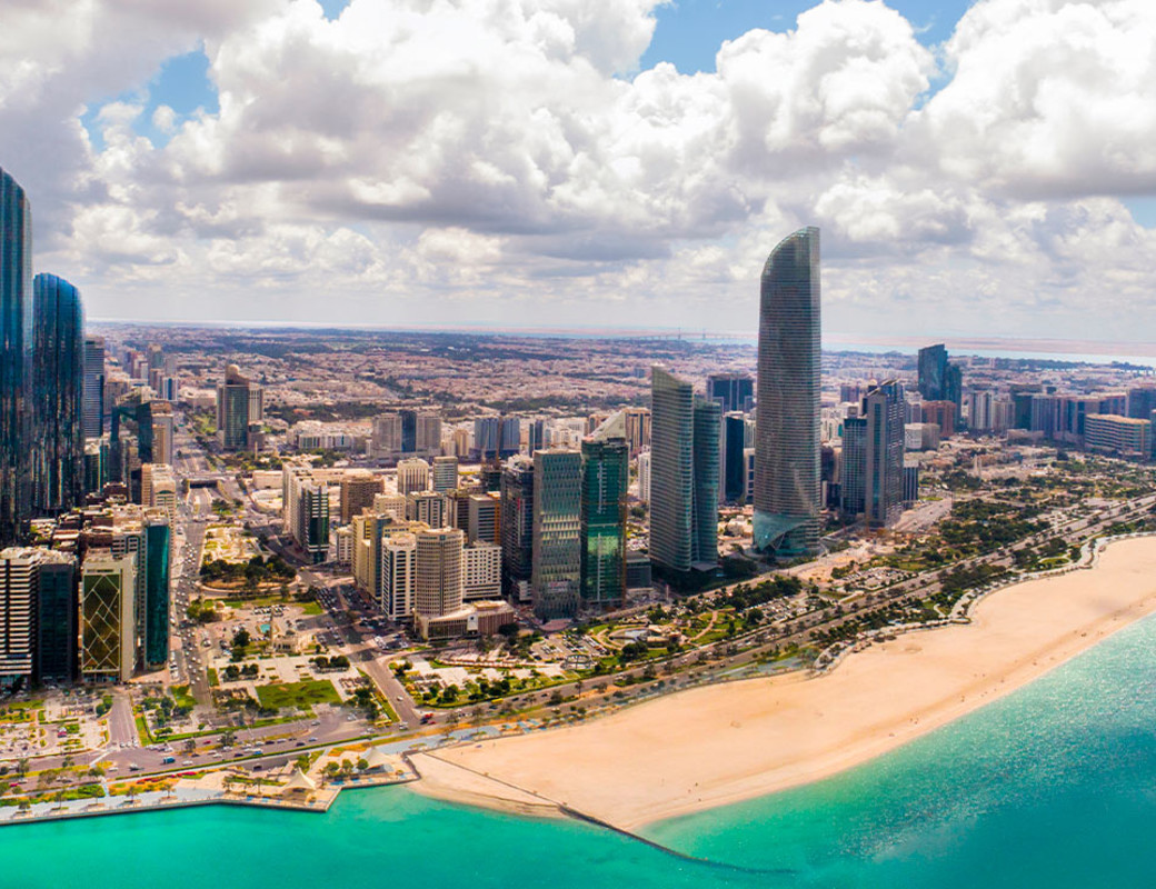 A spectauclar aerial view of Abu Dhabi citywhere the Italian Embassy in the Emirates is based