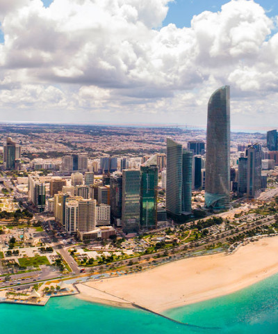 A spectauclar aerial view of Abu Dhabi citywhere the Italian Embassy in the Emirates is based